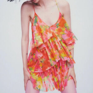 Zara Printed Tulle Dress NWT